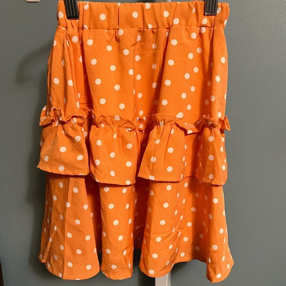 Orange Polka Dot Smocked Two-Piece Set Shirt and Skirt NWOT Boutique 6-7